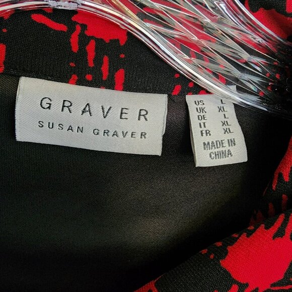 Susan Graver Red Black Plaid Jacket L Long Sleeve Button Front Peplum Hem - Picture 5 of 8